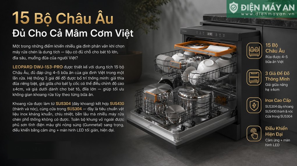 Máy rửa bát độc lập Junger Leopard DWJ-153-PRO

